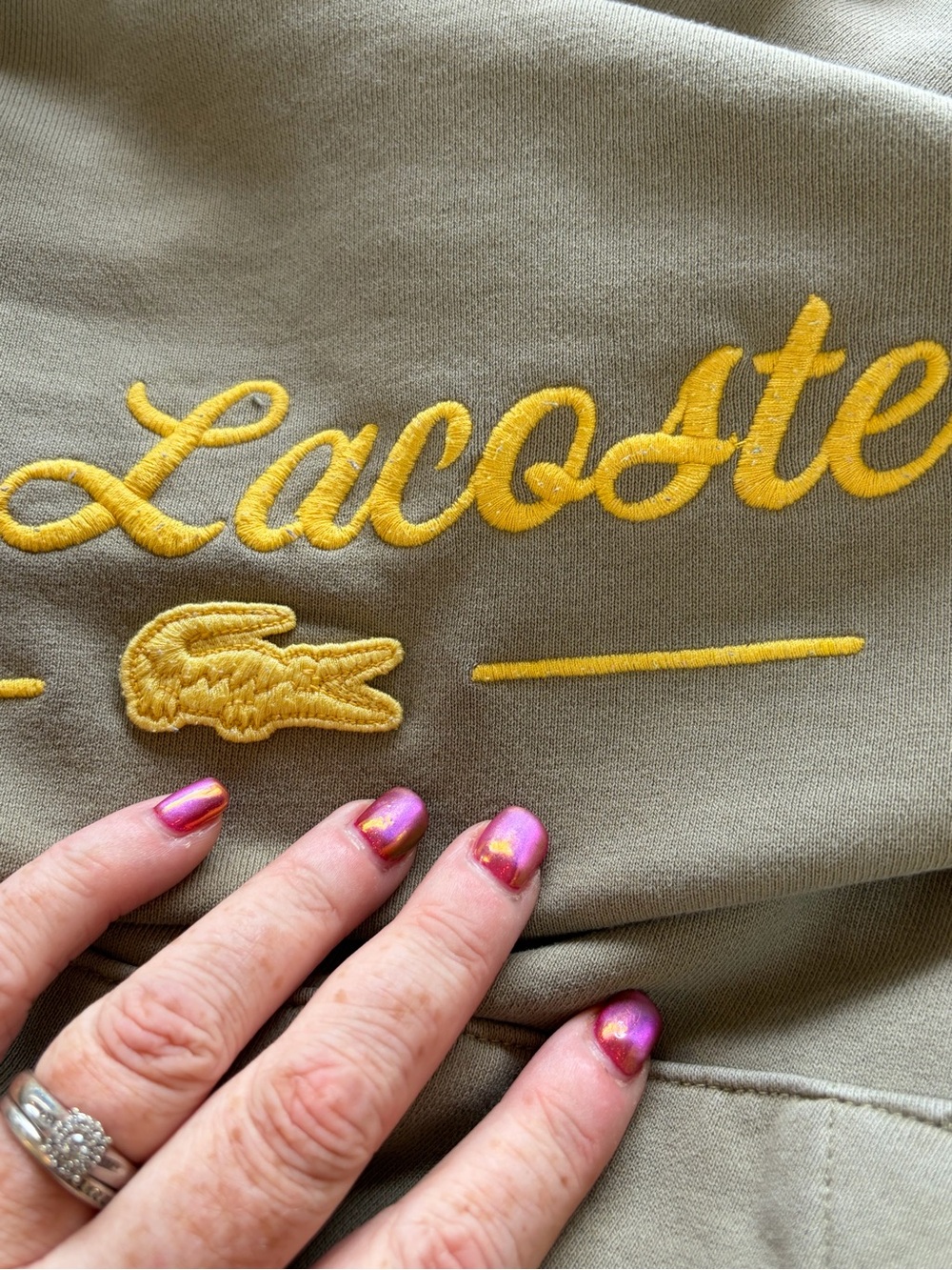 Lacoste Rare René Script Logo Hoodie L Sage Green Classic Fit 100% Cotton - Picture 12 of 13